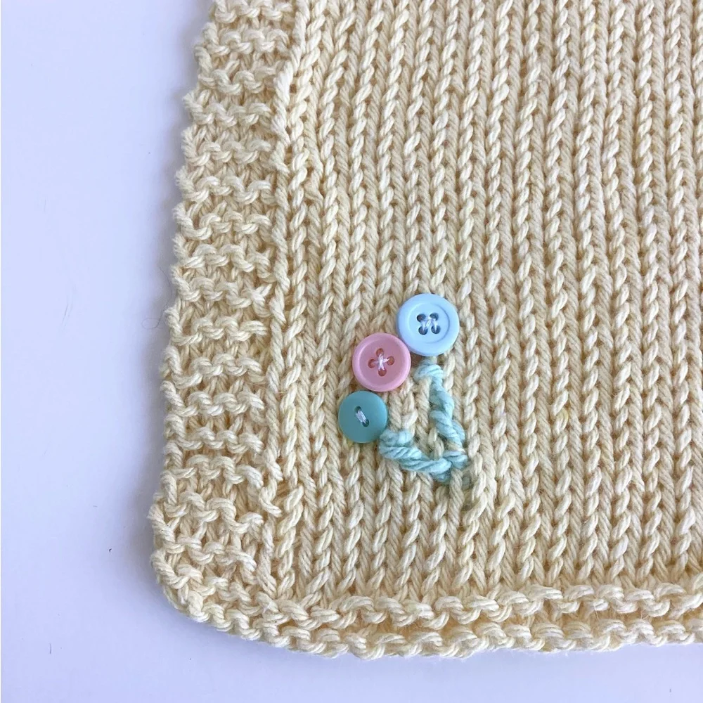 Baby Bib Set Hand Crafted Washcloth Cotton Yellow Green Unisex Floral Knit